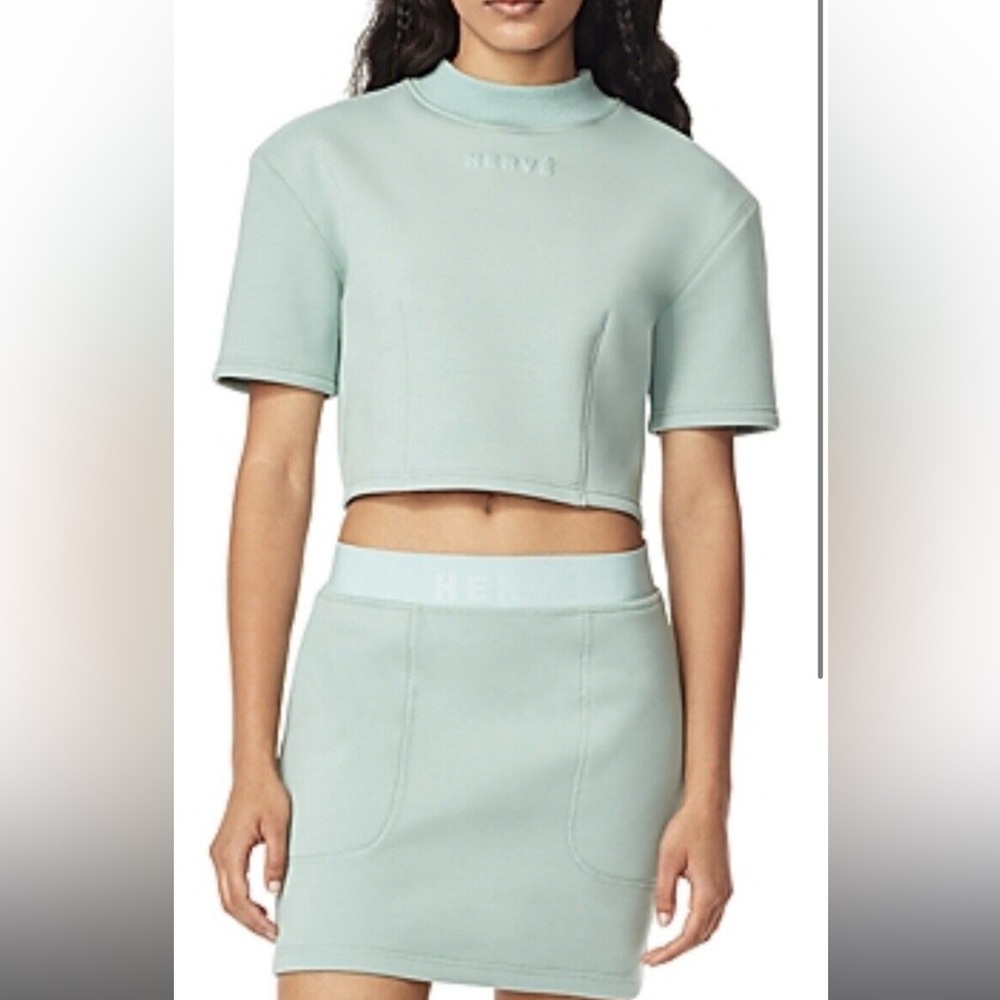 HERVÉ by Hervé Léger Bonded Logo Tee in mint green. NWT